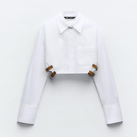 🦋 Bloggers’ Favorite 🦋 ZARA BELTED CROPPED GABARDINE SHIRT ZW COLLECTION SZ M - Picture 1 of 13